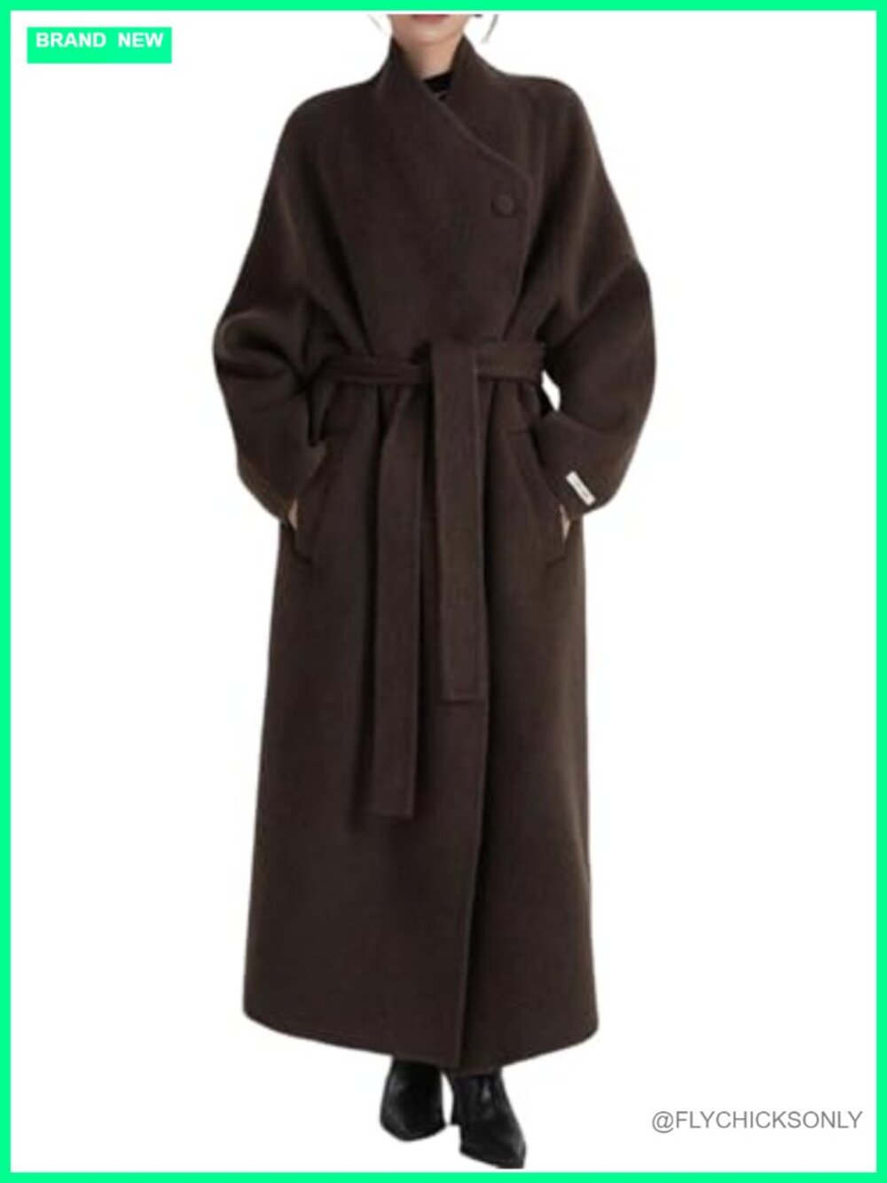 Oversized Long Wool Blend Trench Coat Belted Asymmetric Wrap Maxi